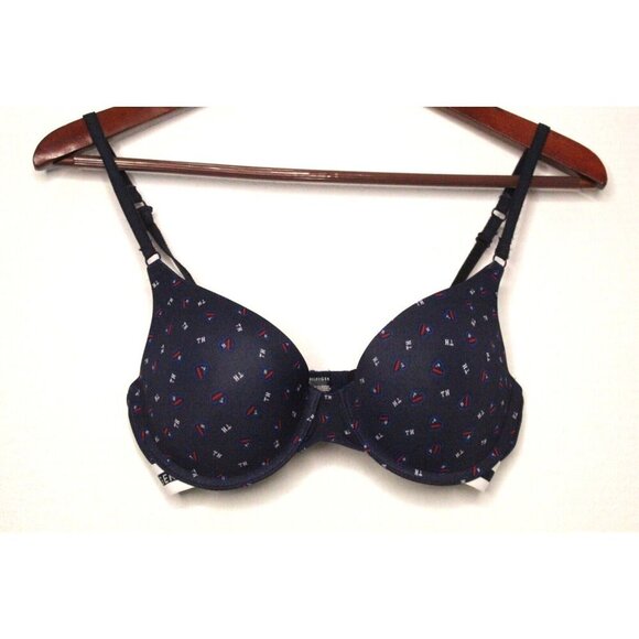 Tommy Hilfiger Padded 34 C Underwire Logo Blue Micro Preppy Y2K Up Bra - Picture 2 of 10